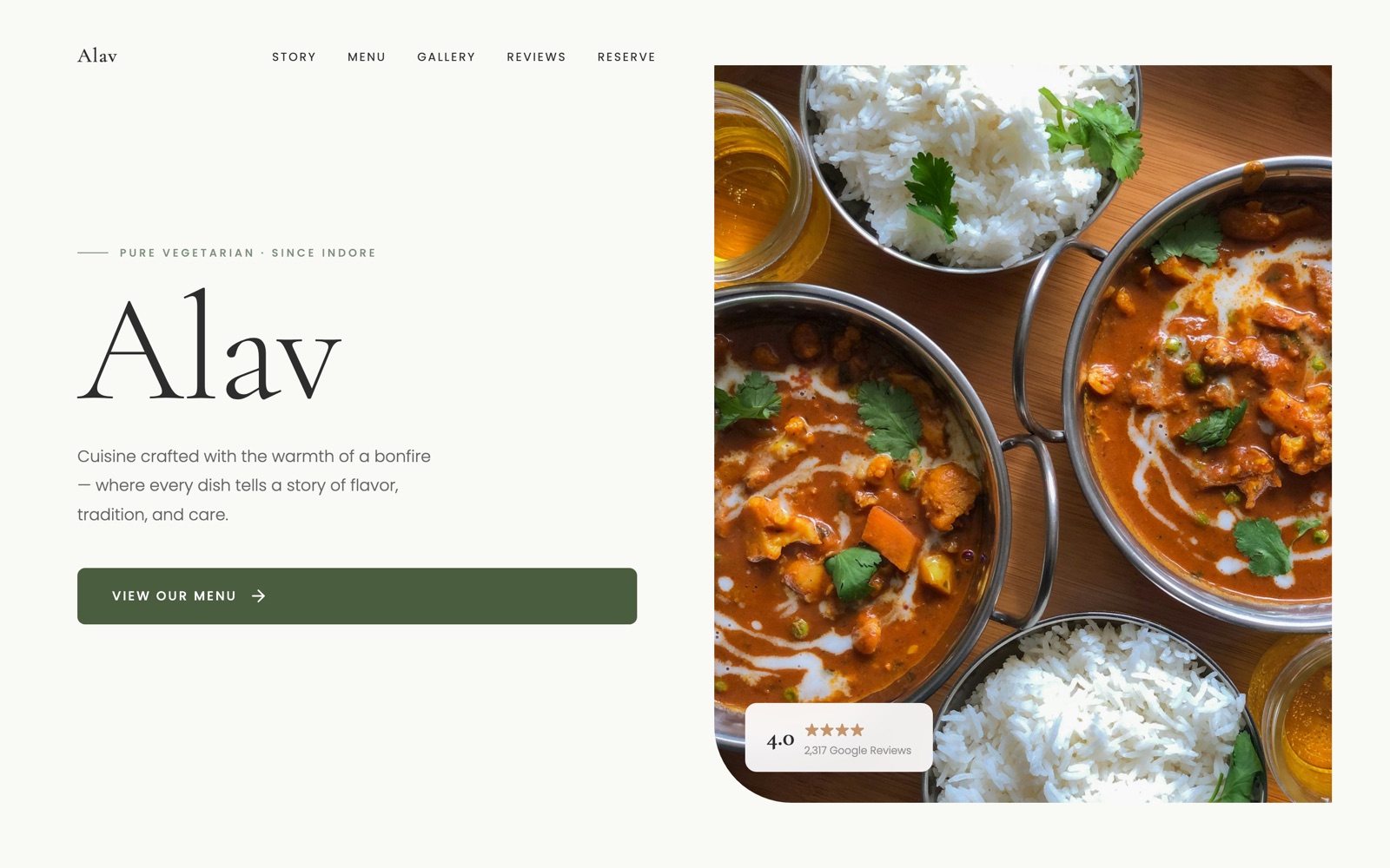 Screenshot of Alav — Restaurant Website